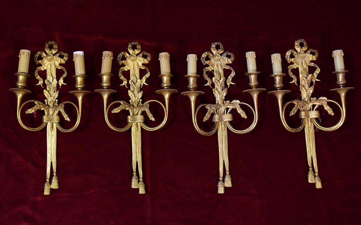 Suite de 4 appliques en bronze de style Louis XVI-photo-6