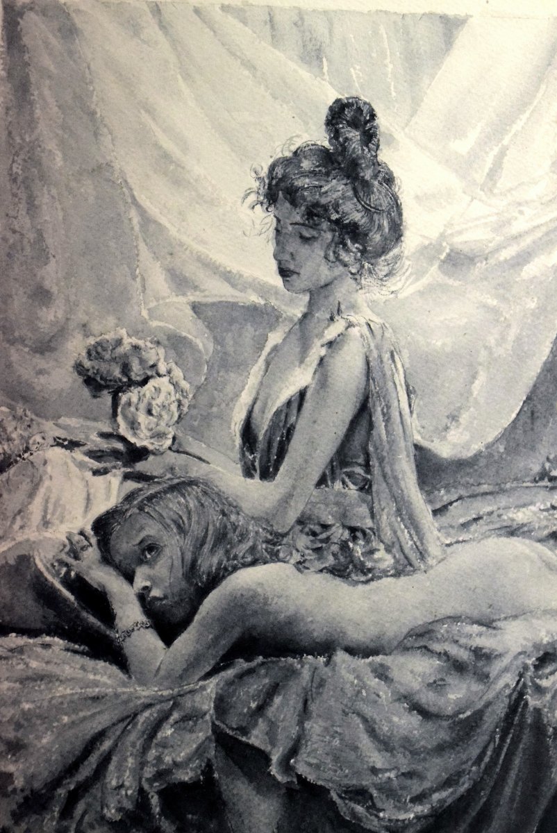 "Les deux amies" signé Knecht Lavis d'encre-photo-4