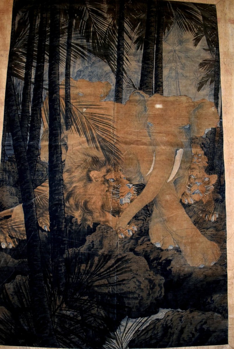 Japan Hanging In Silk Velvet Signed Early Twentieth-photo-1