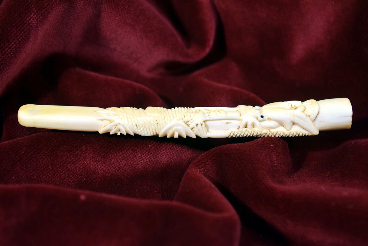 Carved Ivory Cigarette Holder Japan Circa 1900-photo-3