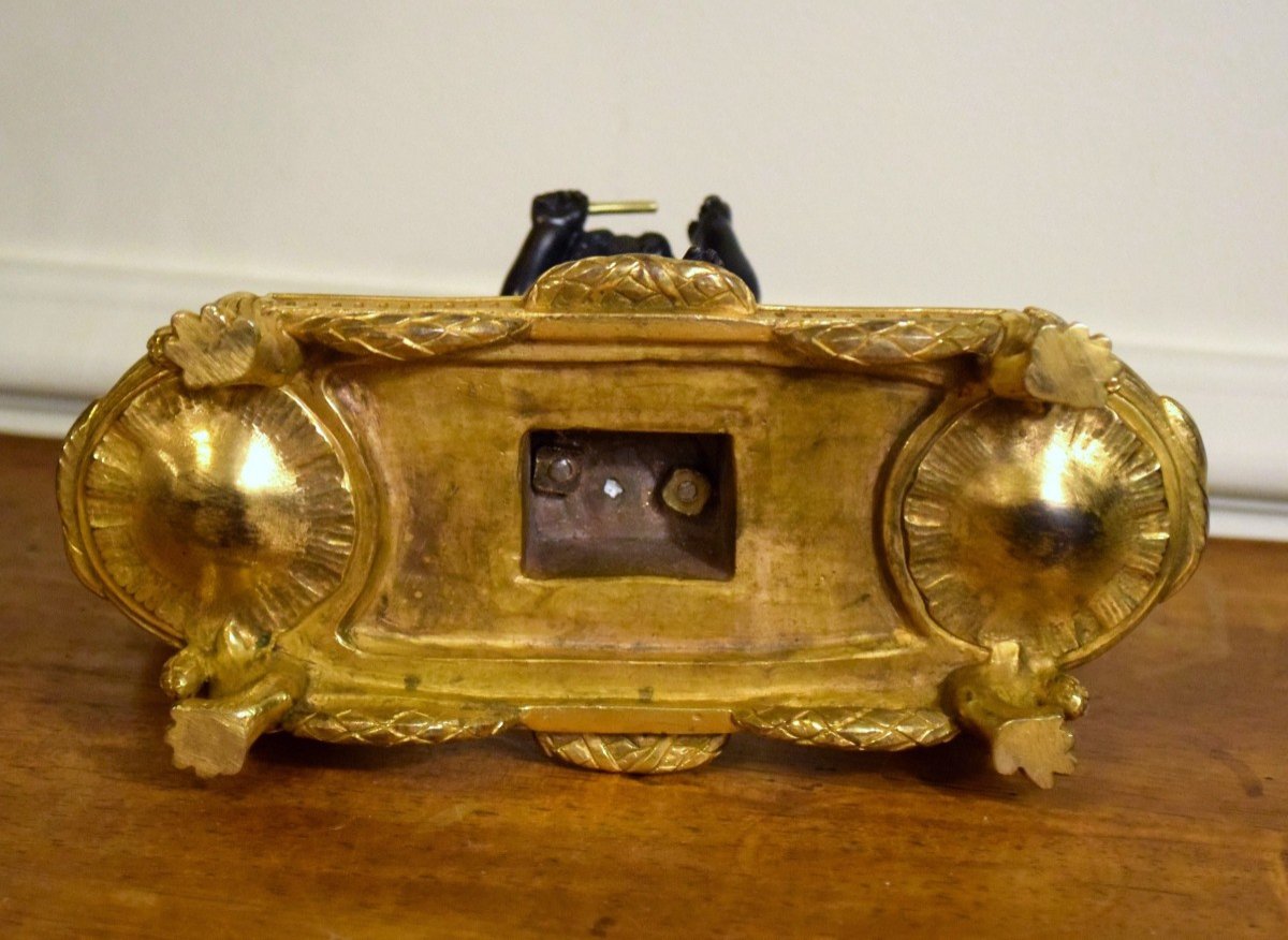 Encrier en bronze Amour ail&eacute; jouant du tambour XIX&egrave;me-photo-7