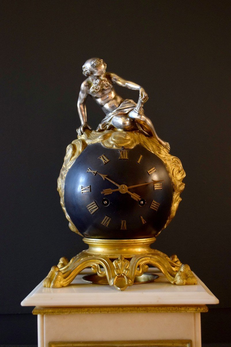 Clock "chronos" Bronze And Marble XIXth-photo-3