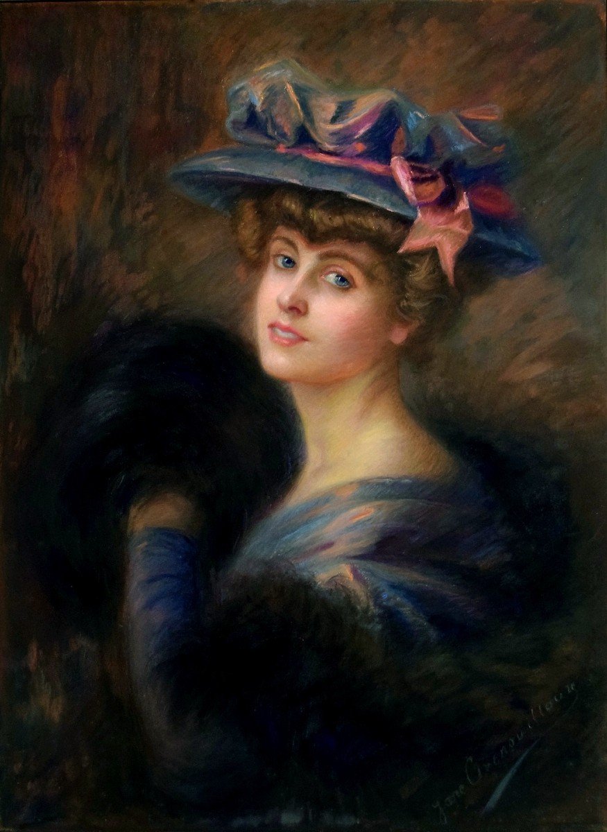 Large Impressionist Portrait Of An Elegant Circa 1900-photo-2