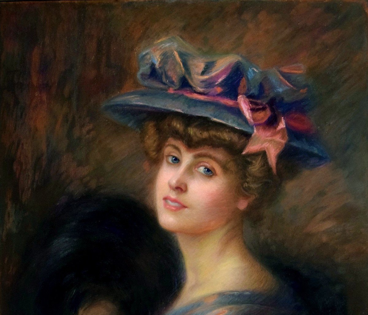 Large Impressionist Portrait Of An Elegant Circa 1900-photo-2