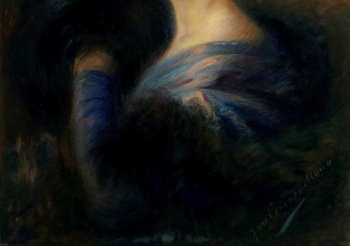 Large Impressionist Portrait Of An Elegant Circa 1900-photo-3
