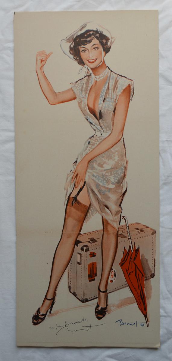 Poster "pin-up" By Pierre Brenot With Dedication-photo-3