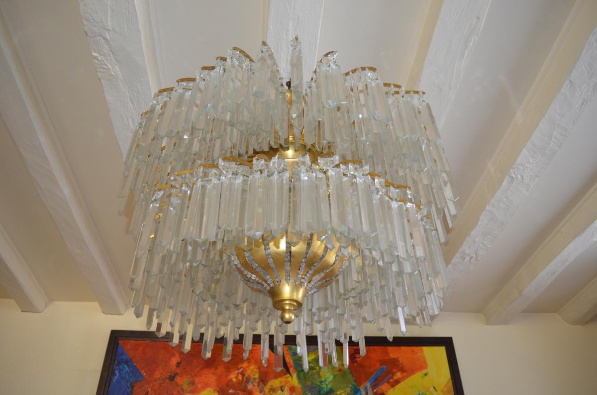 Important Art Deco Bronze Chandelier Crystal And 649 Pampilles-photo-2