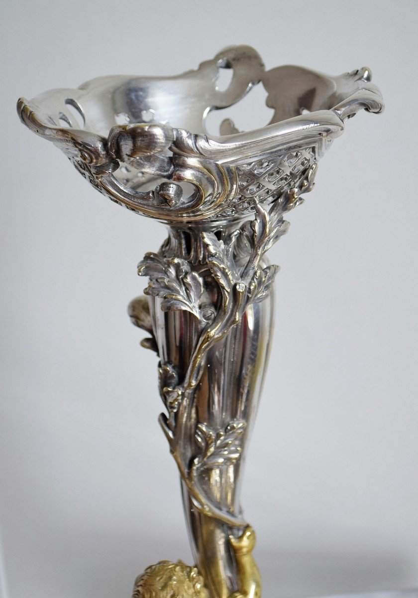 Grande lampe Bronze argenté et doré Décor d'amour Ht.83 cm-photo-3