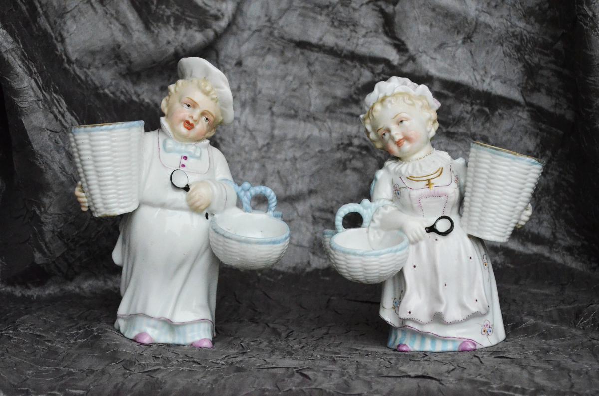 Great Pair Of Porcelain Figurines Nineteenth Salt Cellars