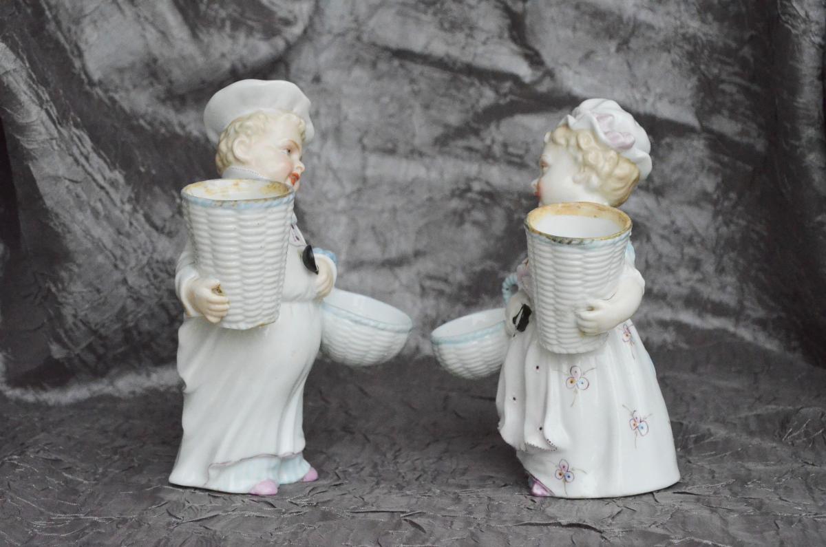 Great Pair Of Porcelain Figurines Nineteenth Salt Cellars-photo-3