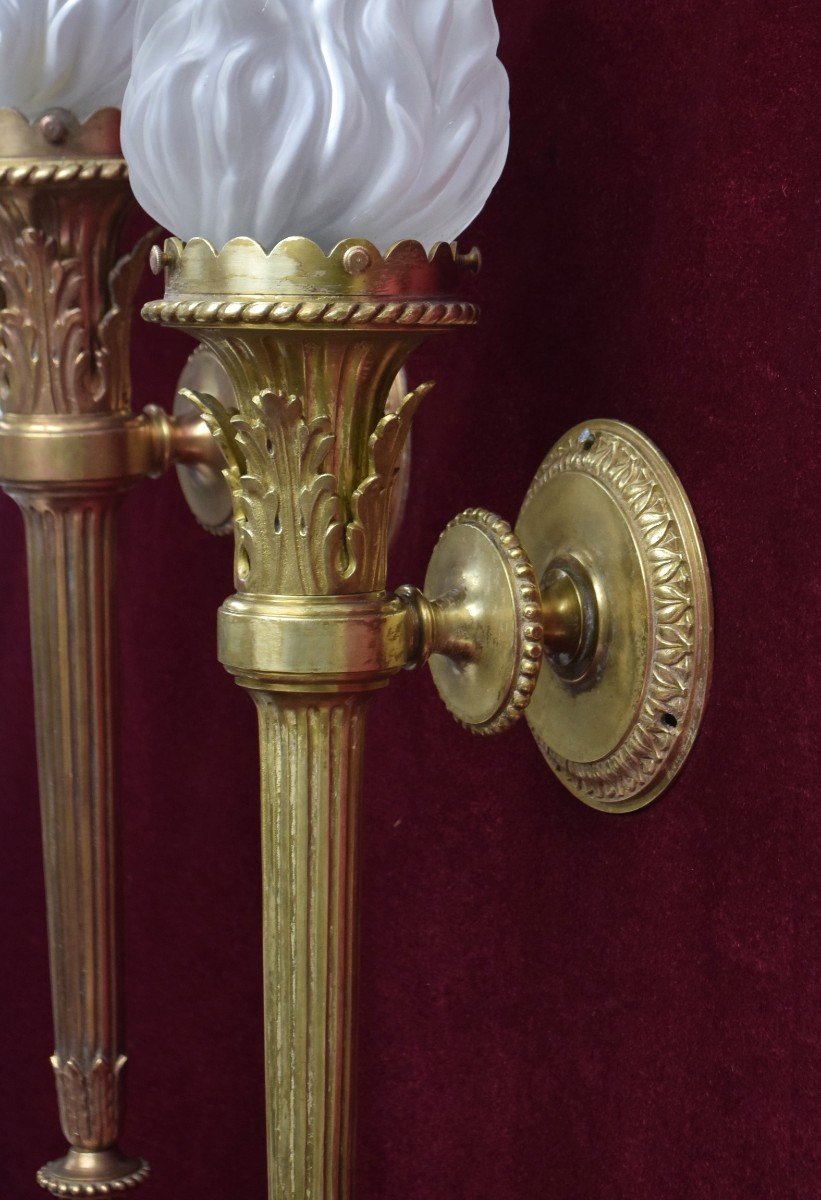 Paire d'appliques flambeaux ou torches bronze XIX&egrave;me-photo-4