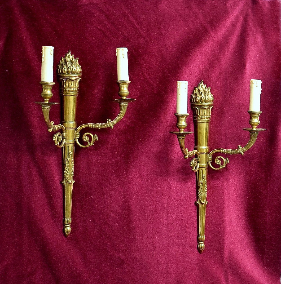 Paire d'appliques en bronze de style Empire XIXème-photo-3