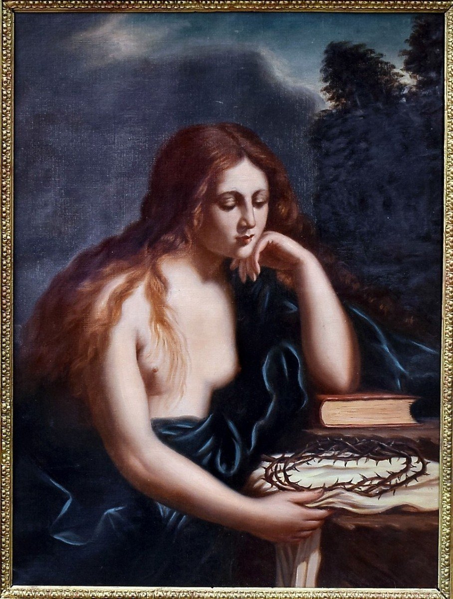 Marie-Madeleine pénitente d'après Le Guerchin du Sarzeau Ecole Italienne XIXème-photo-3