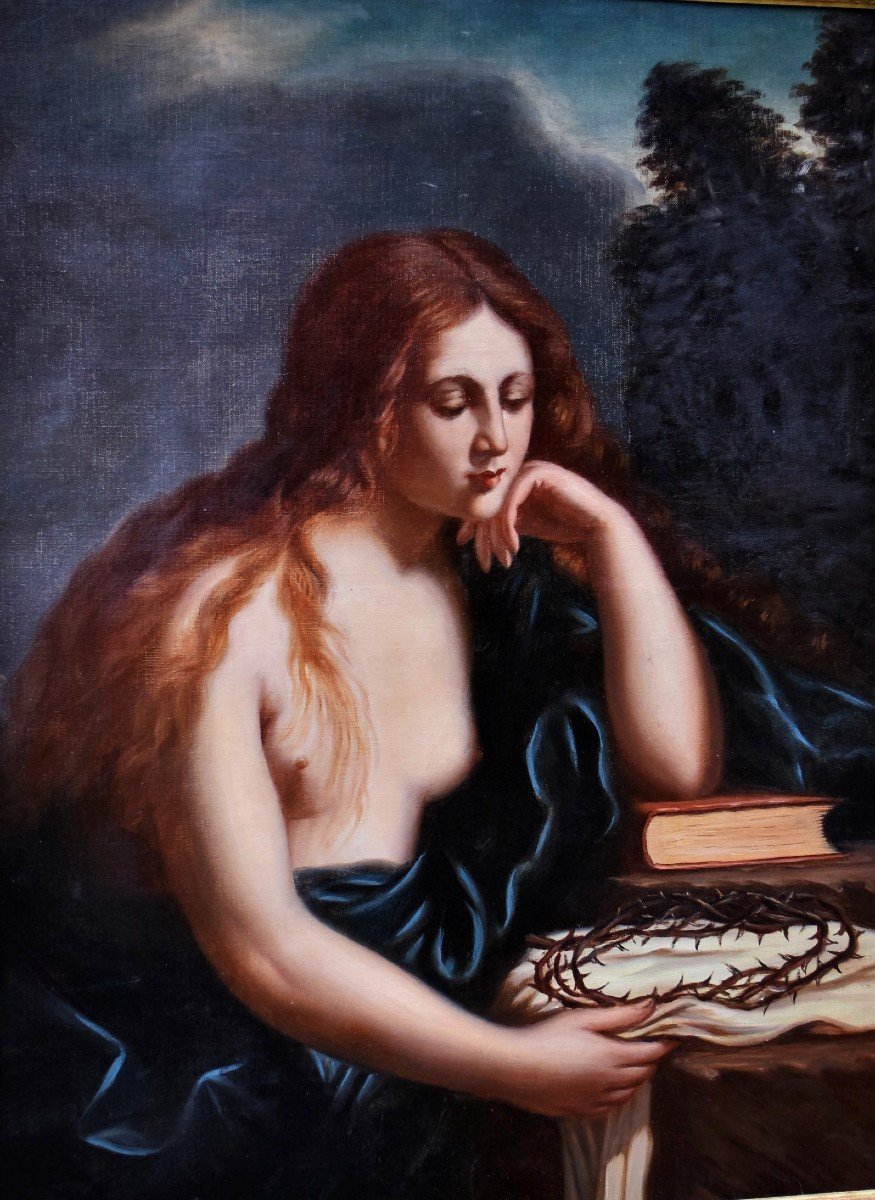 Marie-Madeleine pénitente d'après Le Guerchin du Sarzeau Ecole Italienne XIXème-photo-4