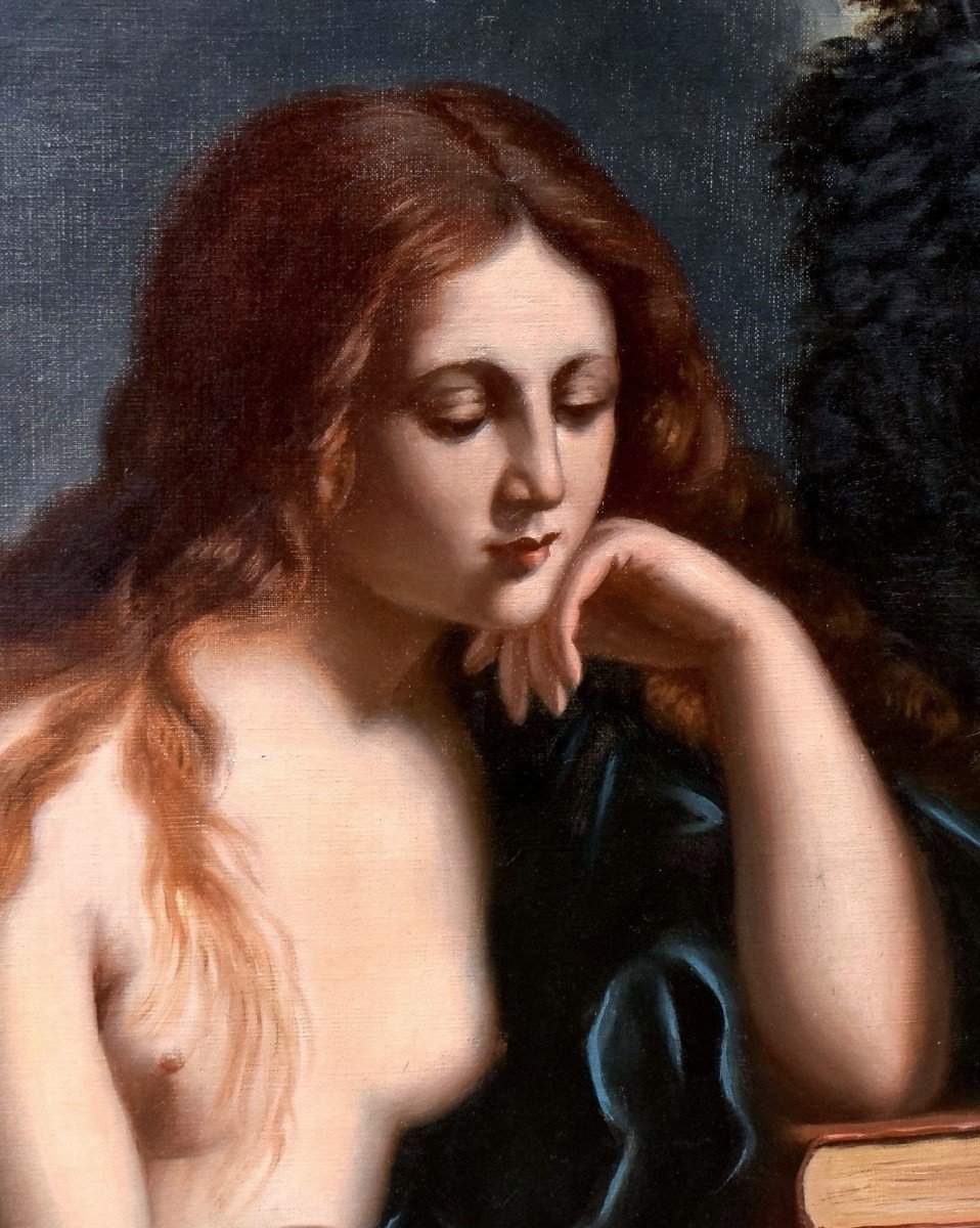 Marie-Madeleine pénitente d'après Le Guerchin du Sarzeau Ecole Italienne XIXème-photo-2