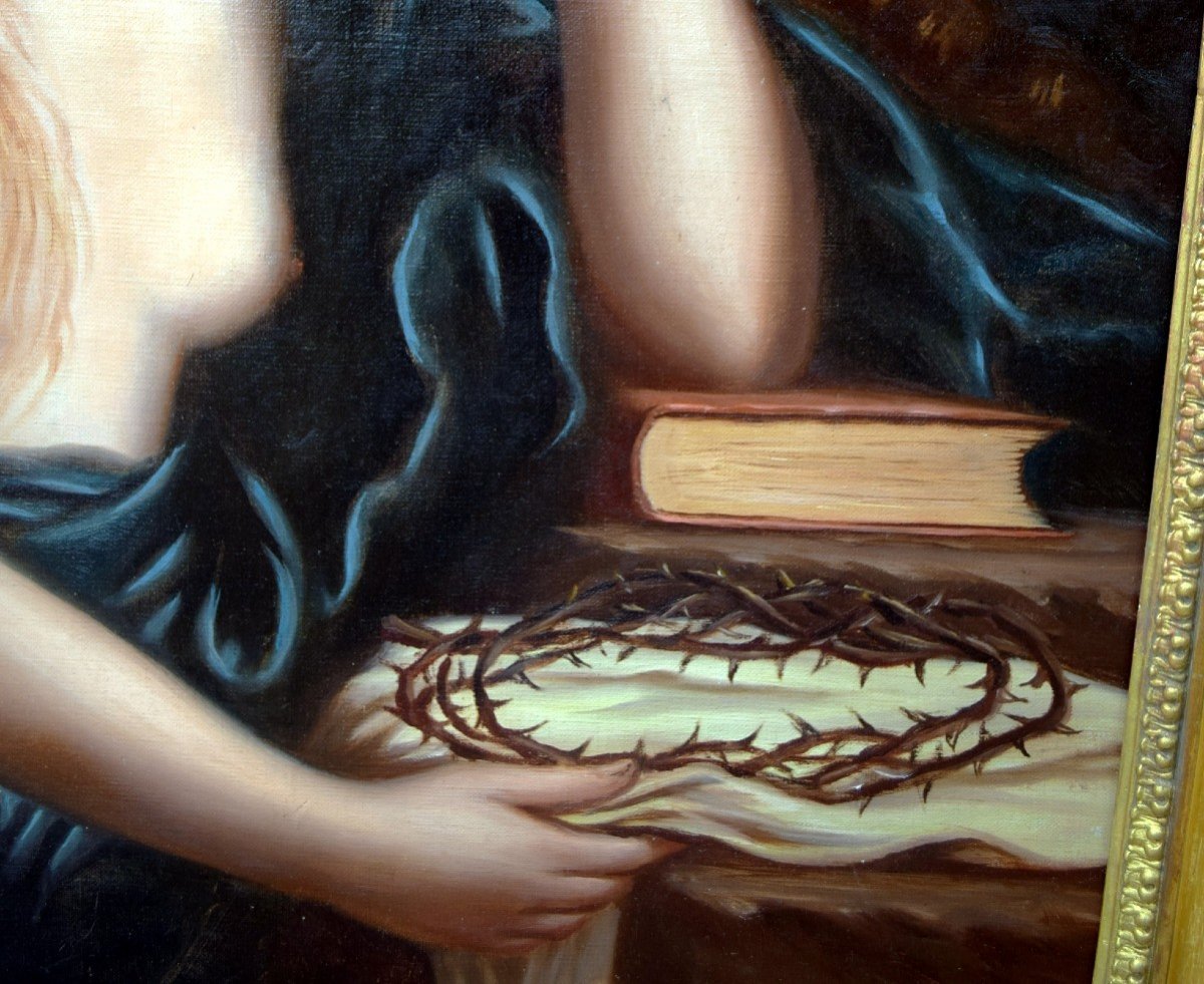 Marie-Madeleine pénitente d'après Le Guerchin du Sarzeau Ecole Italienne XIXème-photo-3