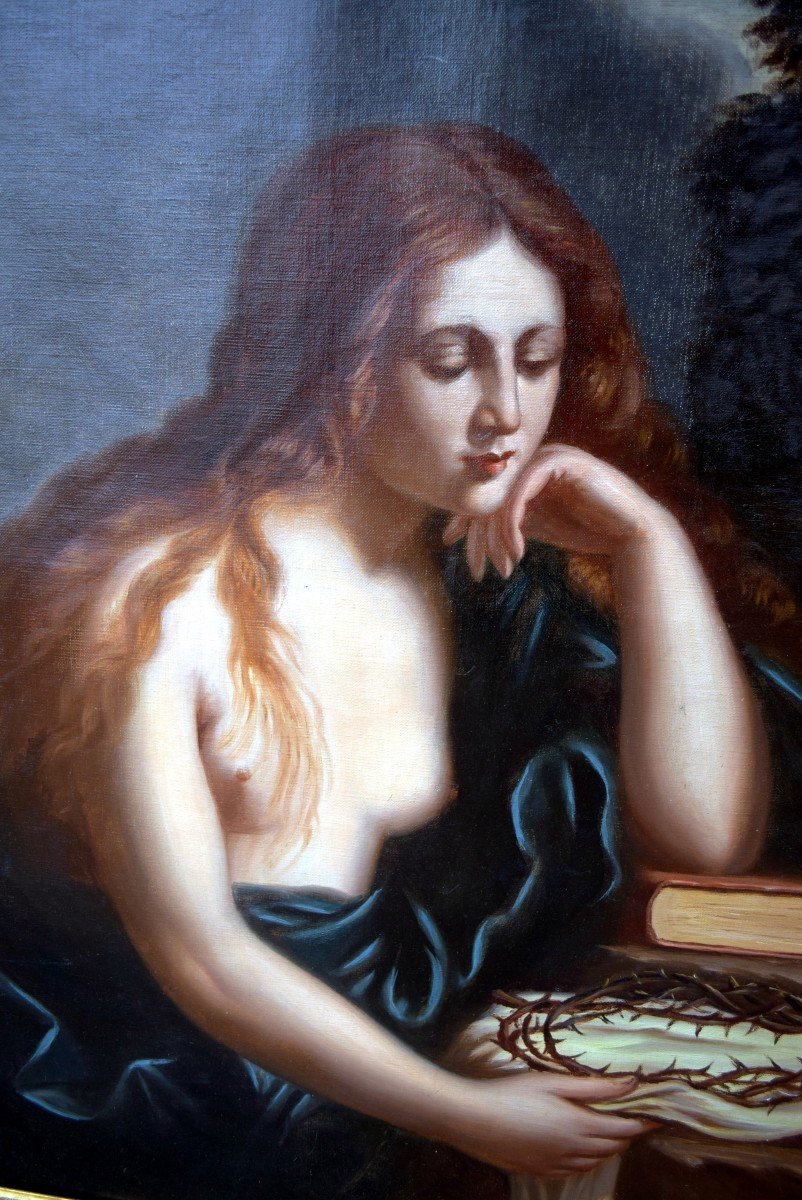 Marie-Madeleine pénitente d'après Le Guerchin du Sarzeau Ecole Italienne XIXème-photo-4