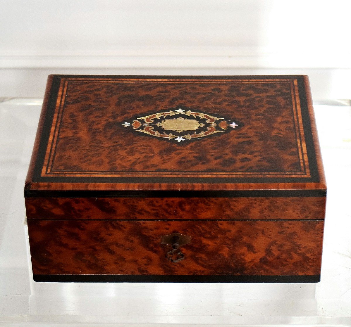 Thuja Burl Sewing Box Mother-of-pearl Marquetry Second Empire-photo-2