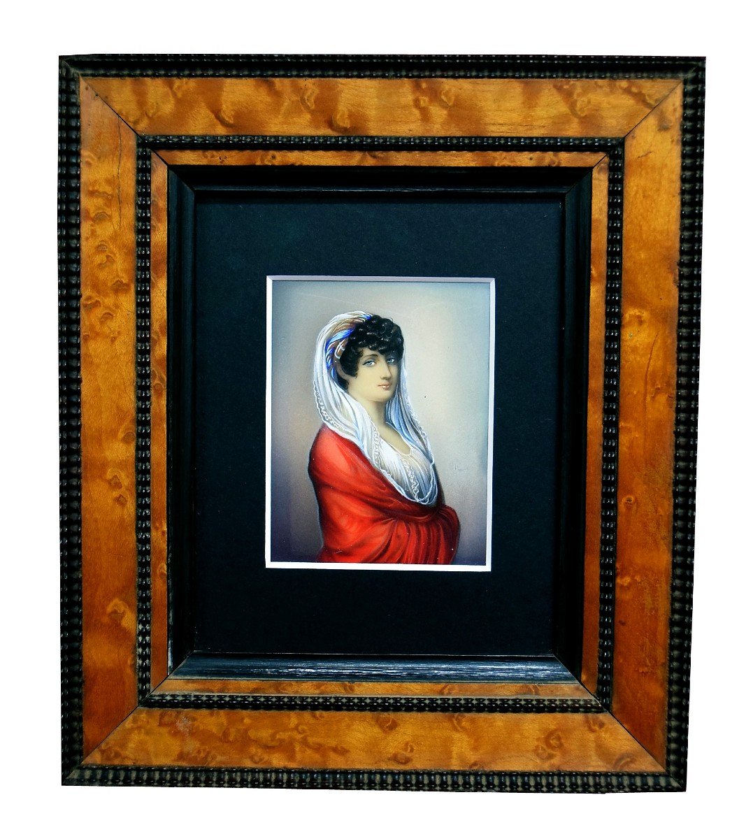 Miniature On Ivory Frame In Maple And Ebony XIXth