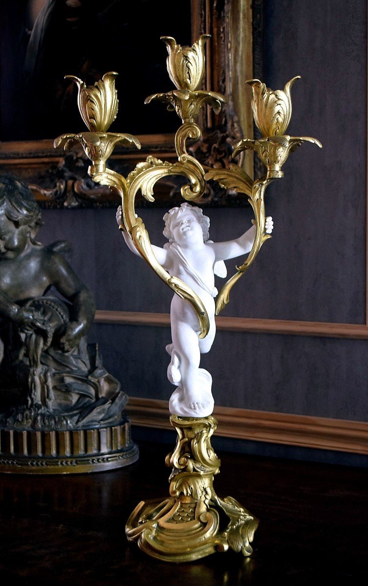 Pair Of Bronze Candelabra And Cherubs In XIXth Sèvres Biscuit-photo-3