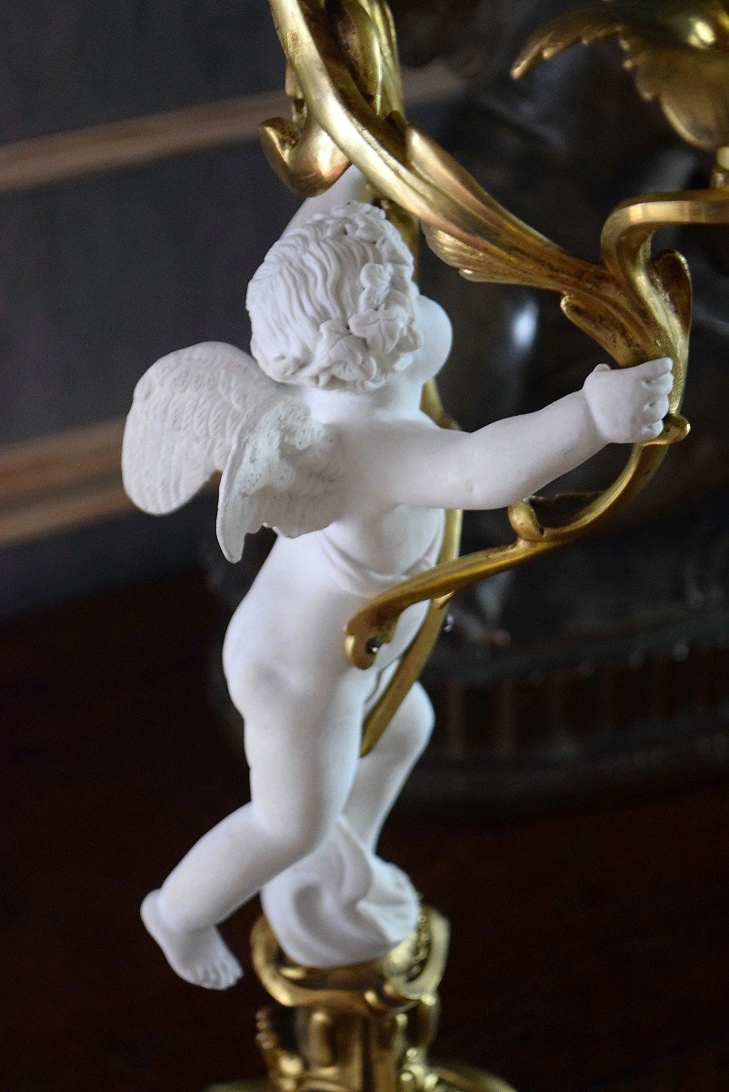 Pair Of Bronze Candelabra And Cherubs In XIXth Sèvres Biscuit-photo-6