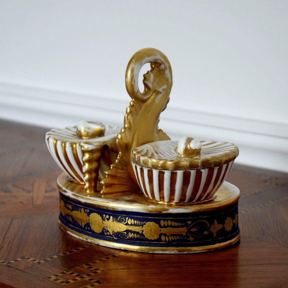 Inkwell With Dolphin Paris Porcelain Charles X Period-photo-4