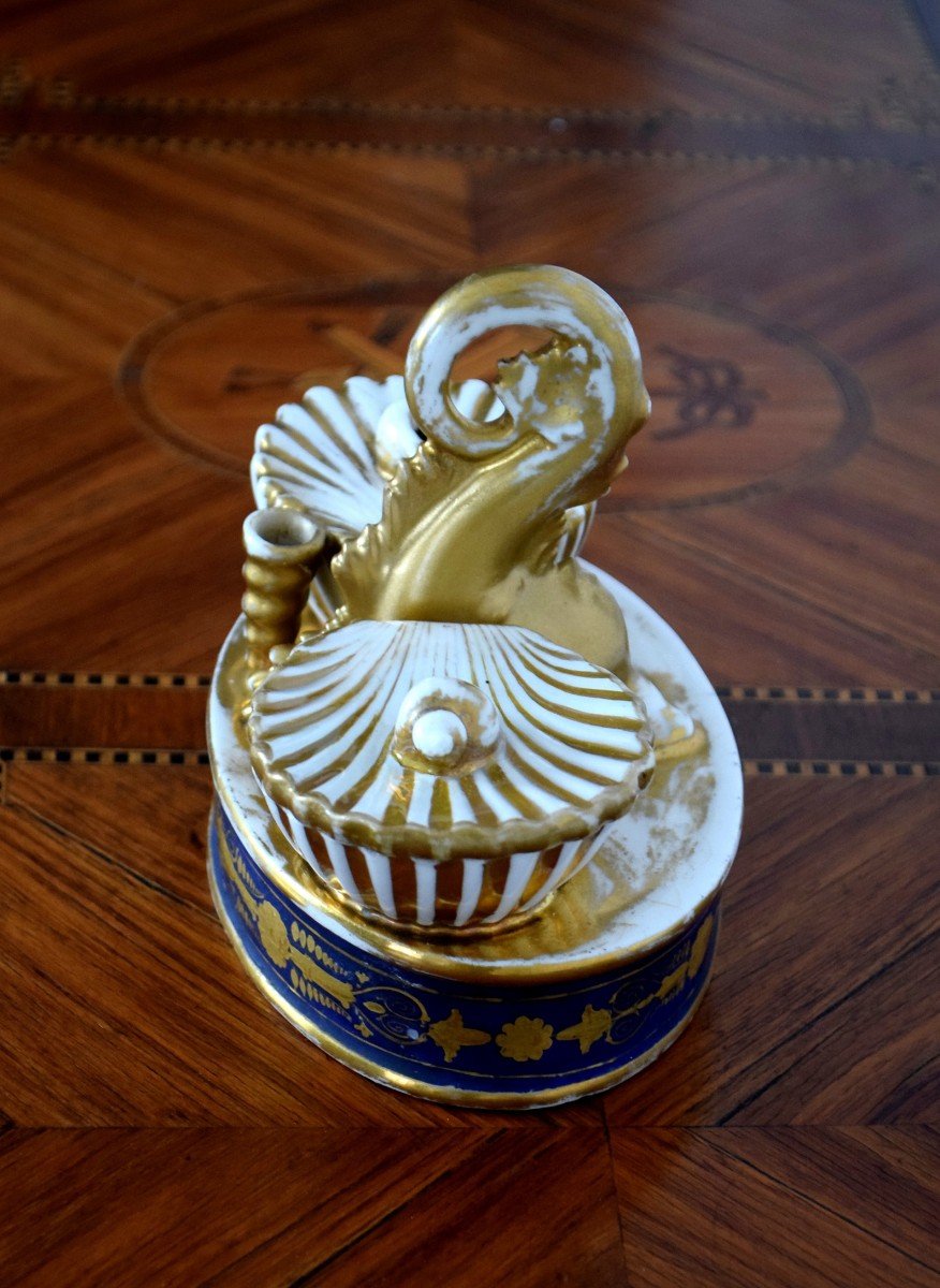 Inkwell With Dolphin Paris Porcelain Charles X Period-photo-1
