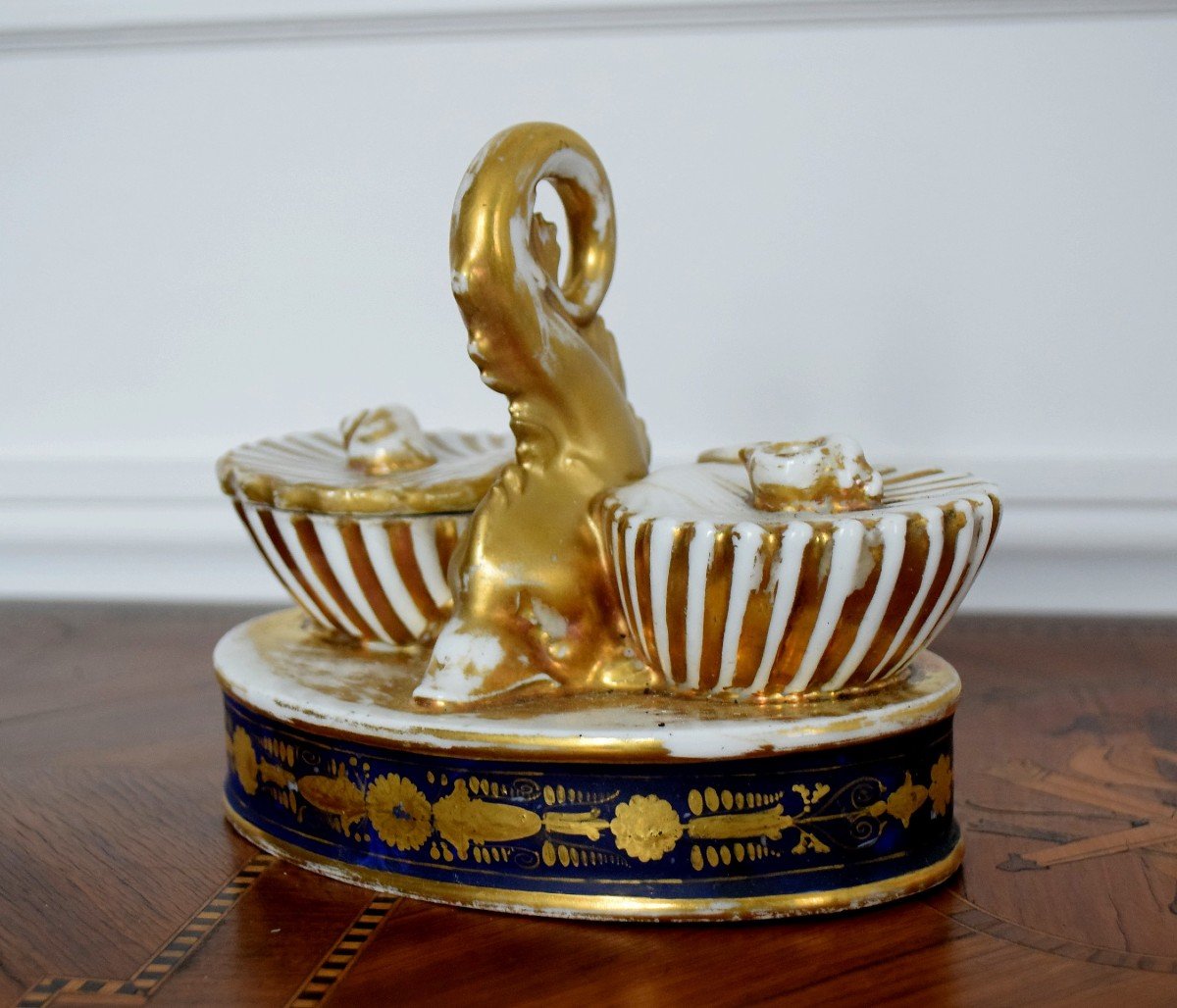 Inkwell With Dolphin Paris Porcelain Charles X Period-photo-2