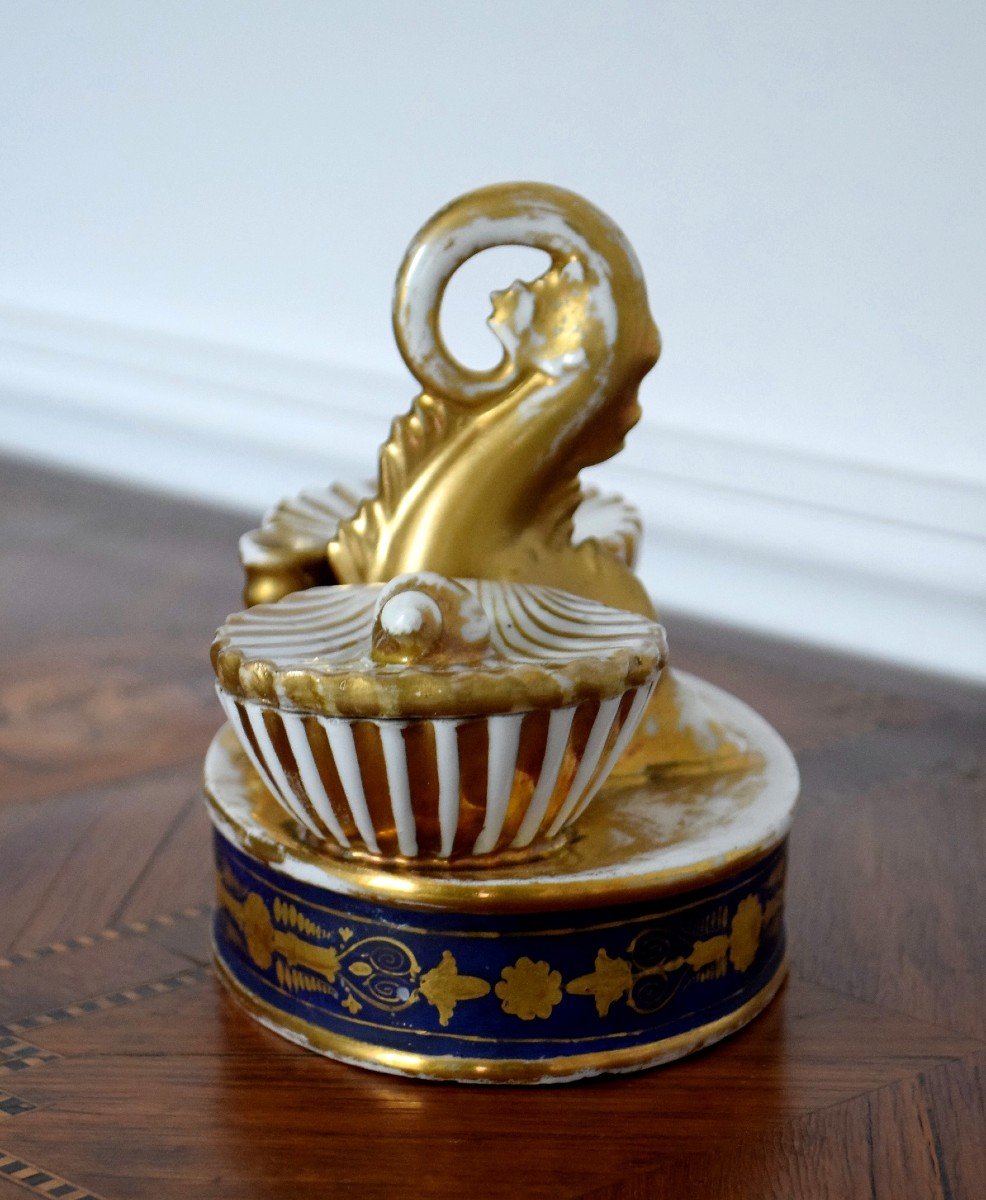 Inkwell With Dolphin Paris Porcelain Charles X Period-photo-3