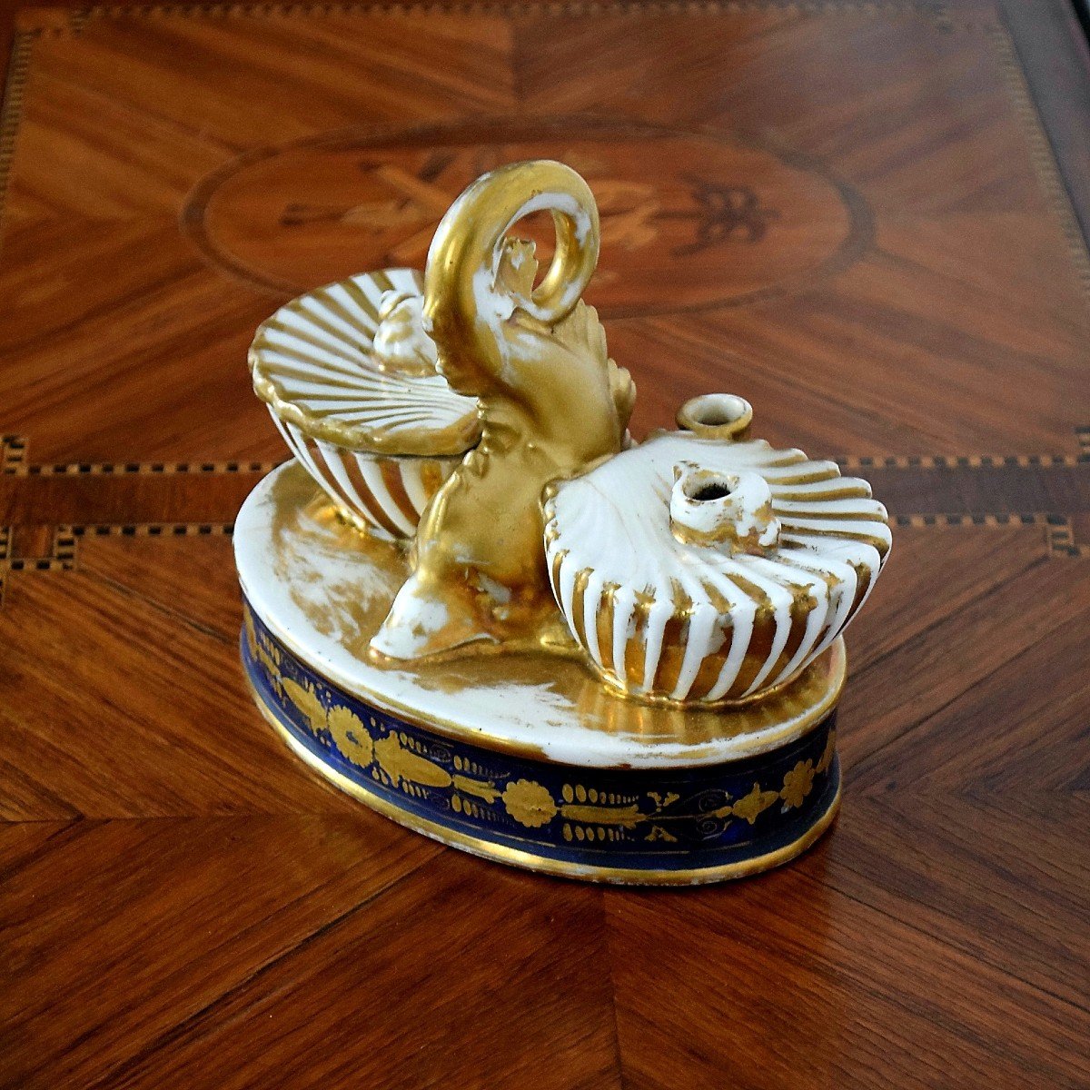 Inkwell With Dolphin Paris Porcelain Charles X Period