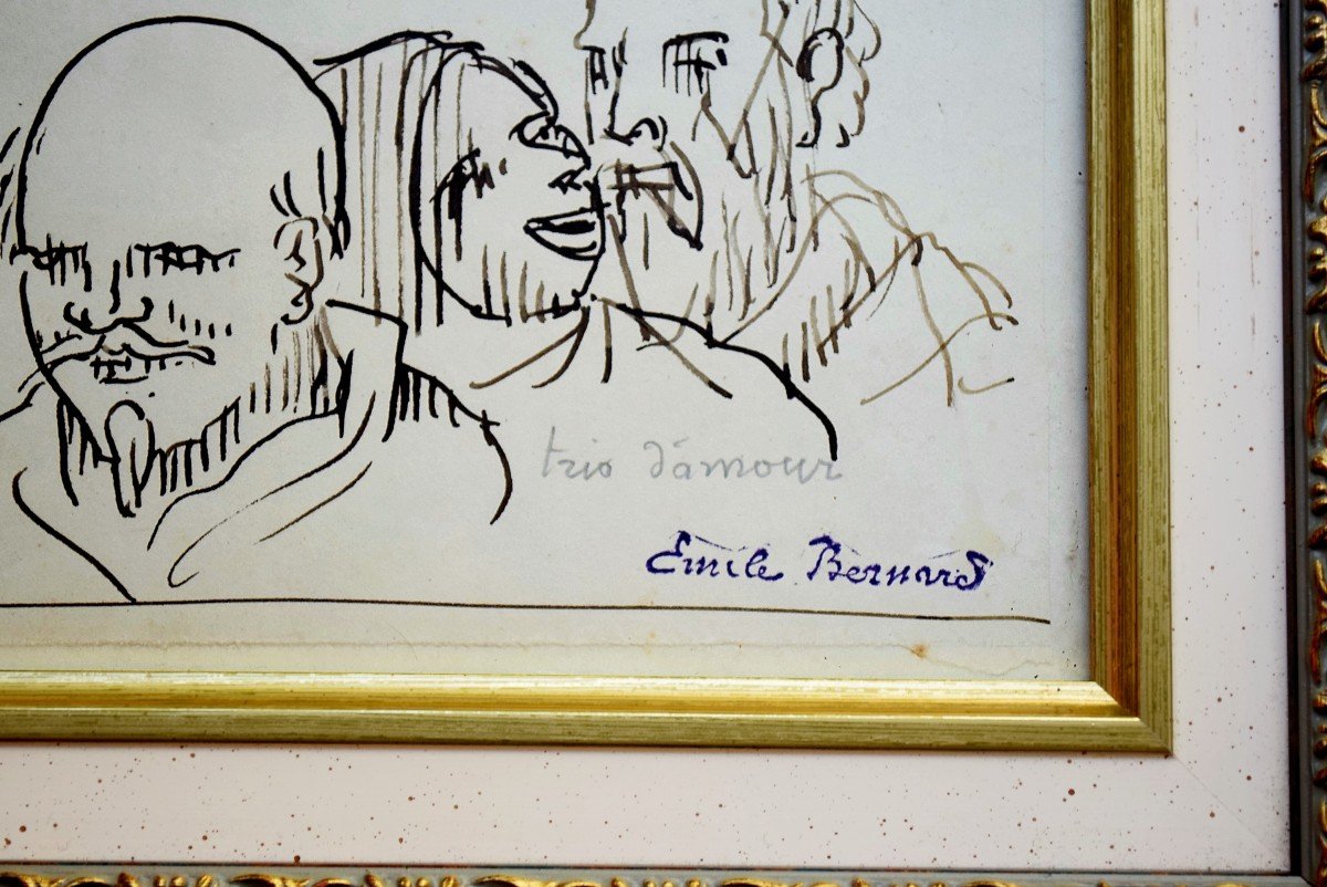Emile Bernard Original Pen Drawing -photo-1