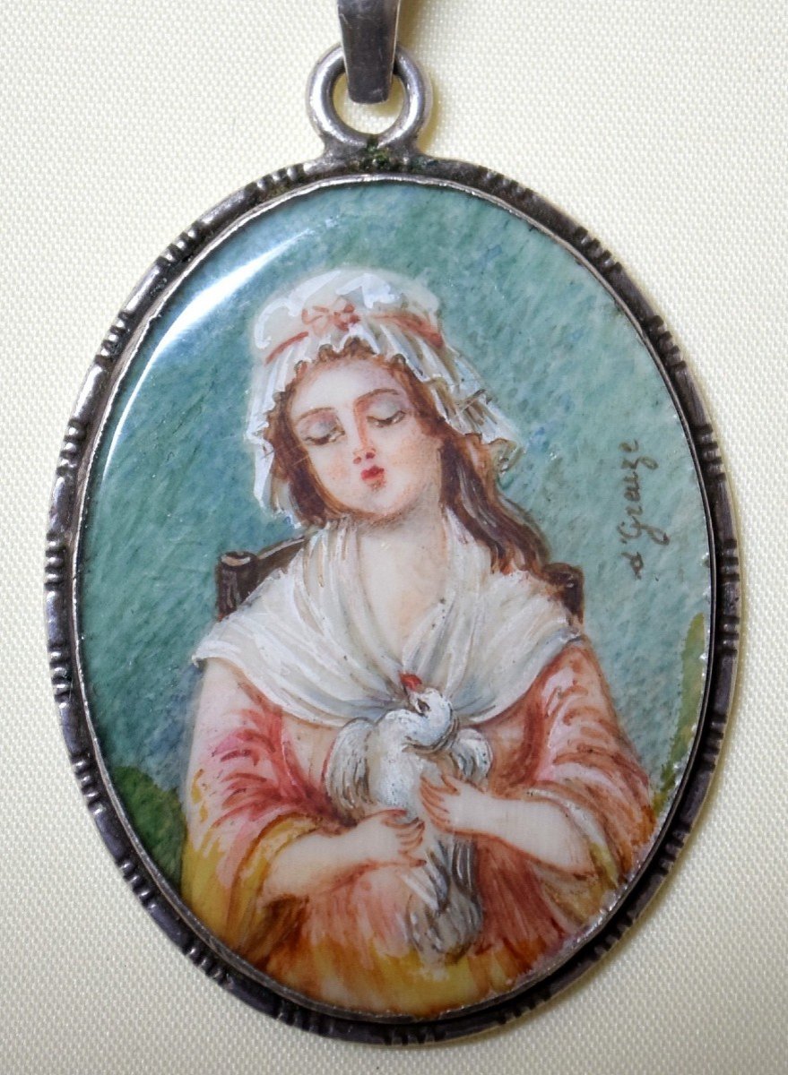 Miniature On Ivory Silver Locket Pendant-photo-2