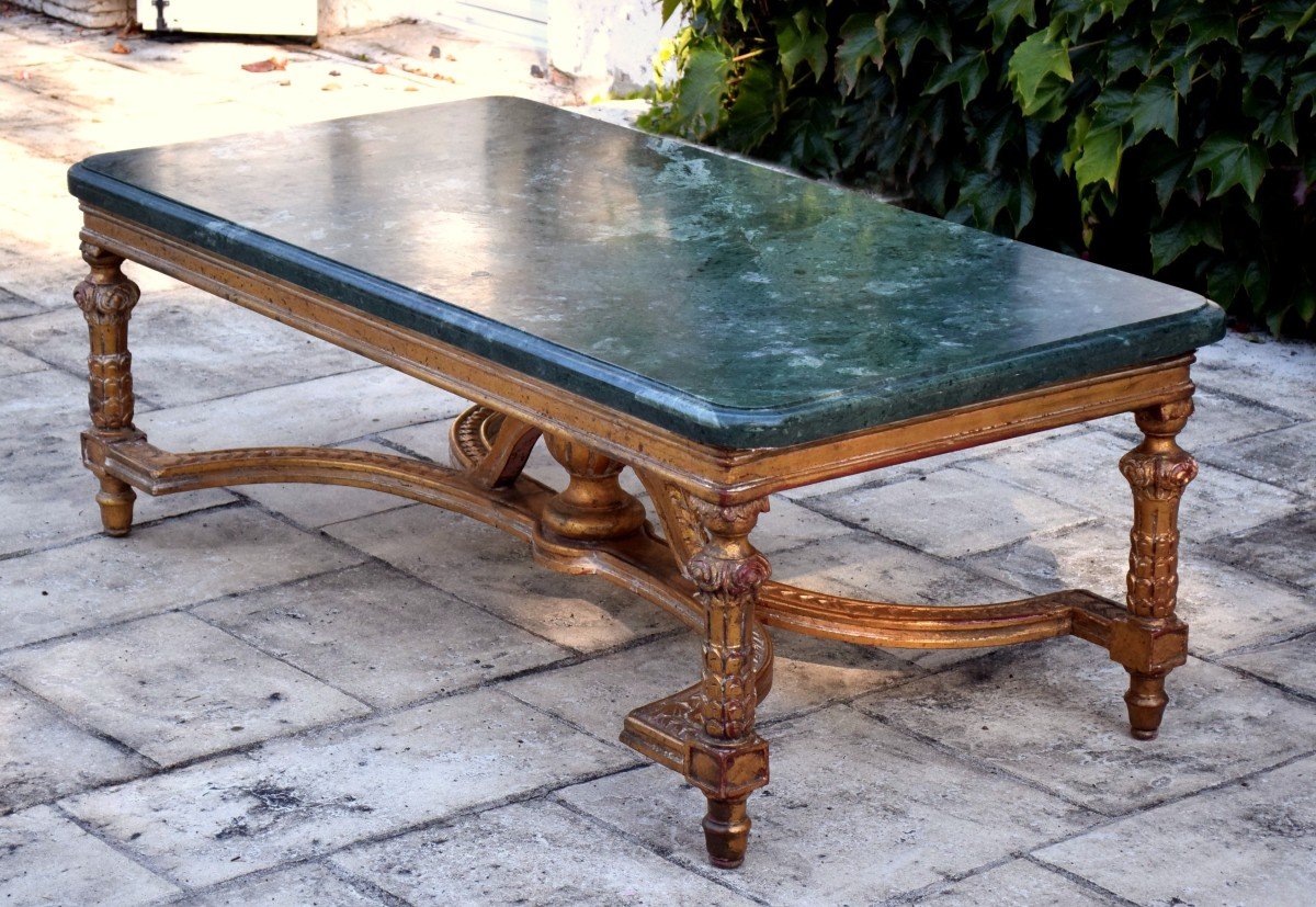 Importante table basse Style L. XVI en bois dor&eacute; et marbre-photo-3