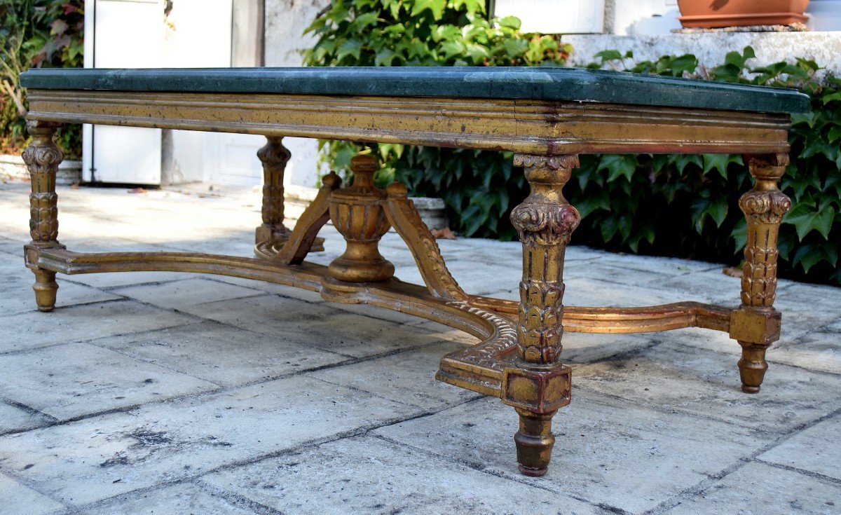 Importante table basse Style L. XVI en bois dor&eacute; et marbre-photo-4