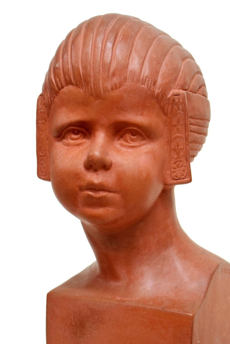 Art Deco Child Bust Signed Baulieu Edition Kaza France-photo-3