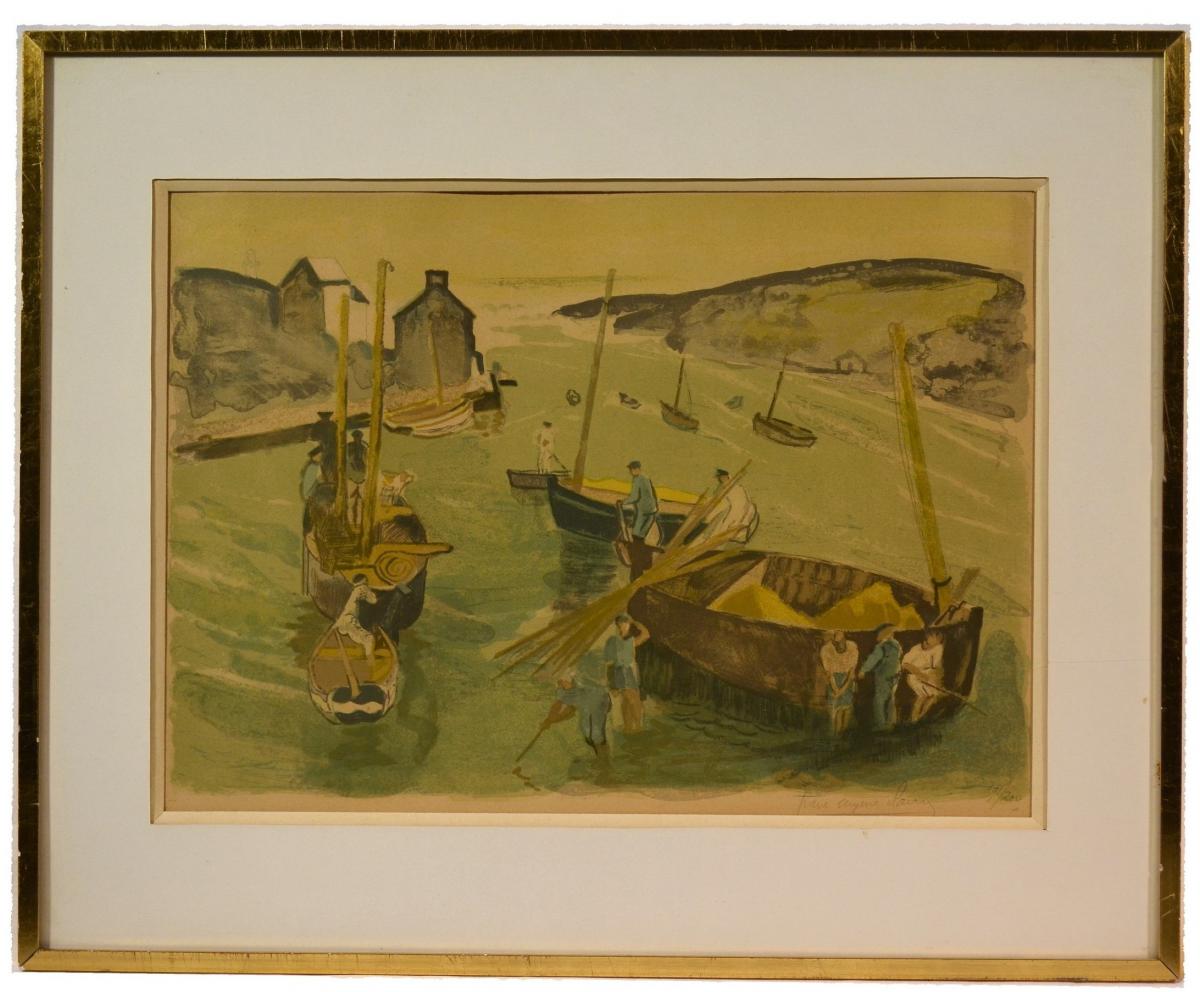 Lithograph "harbour Breton Animated" By Pierre-eugène Clairin
