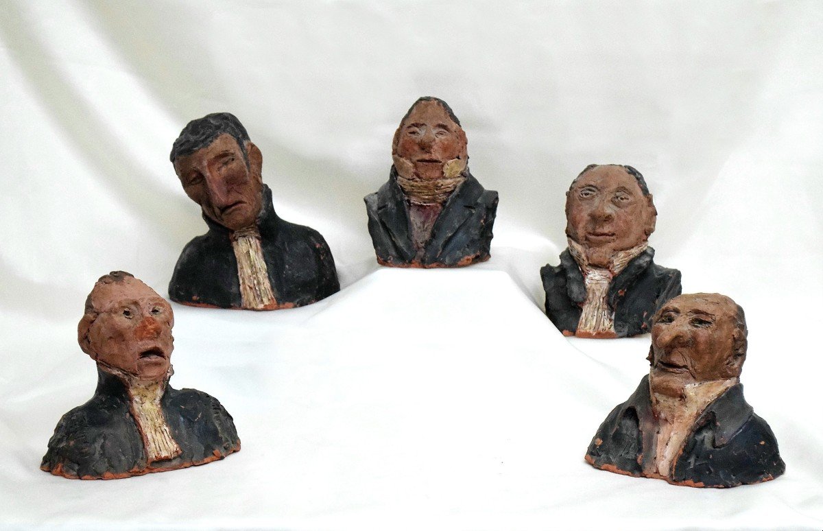 Five Clay Busts After Honoré Daumier