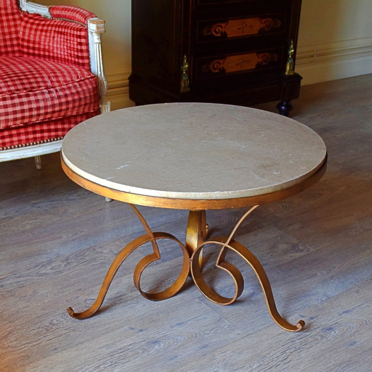 Wrought Iron And Marble Coffee Table Years 1950-photo-8