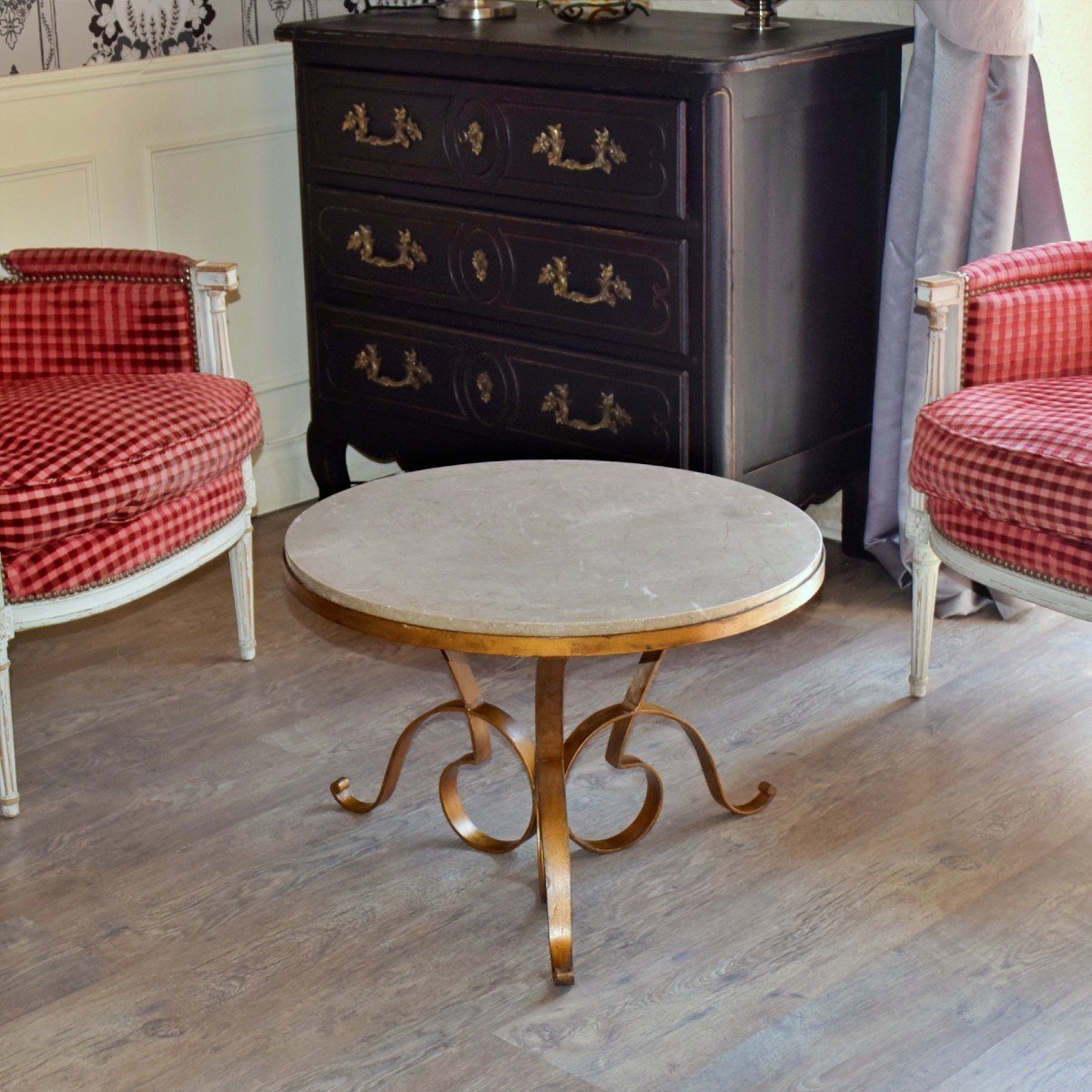 Wrought Iron And Marble Coffee Table Years 1950