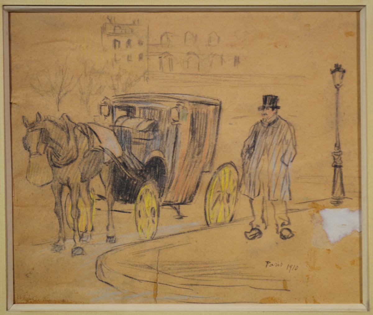 Dessin Pastel Le Cocher De Fiacre Paris 1910-photo-2