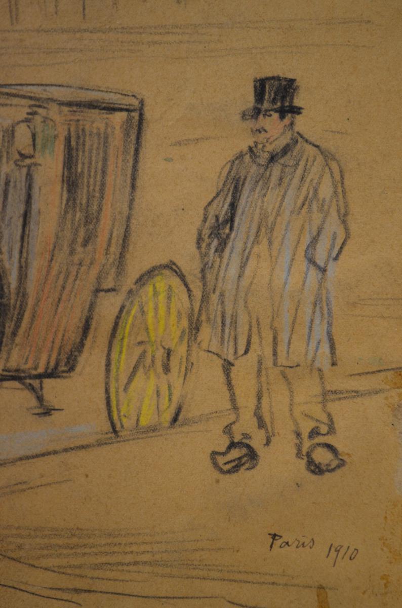 Drawing Pastel Check Fiacre De Paris 1910-photo-4