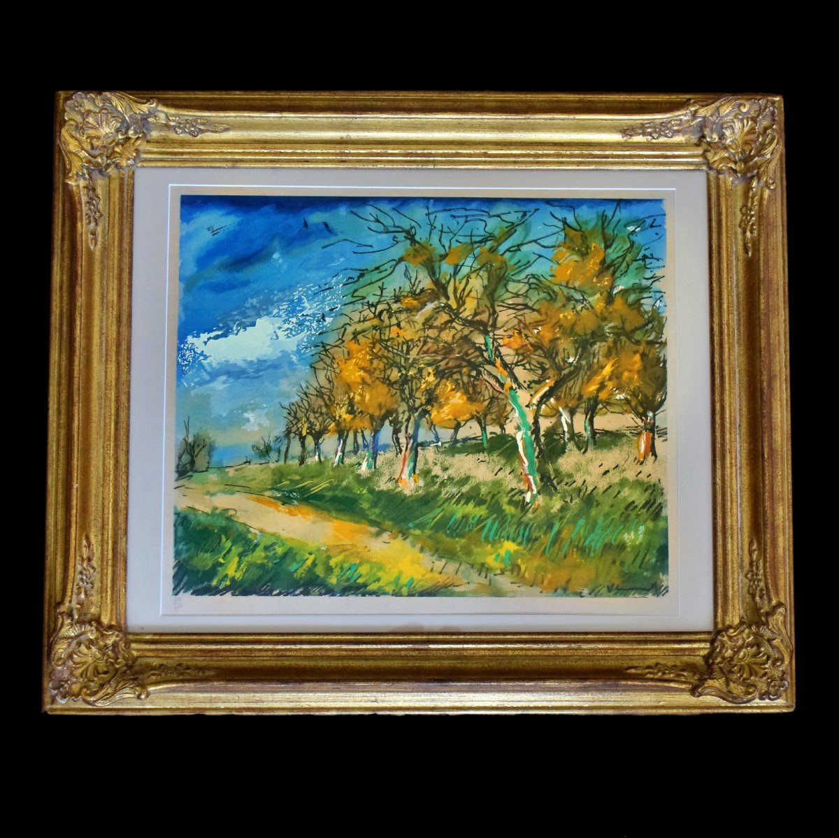 Vlaminck Pochoir rehaussé à la gouache Numéroté