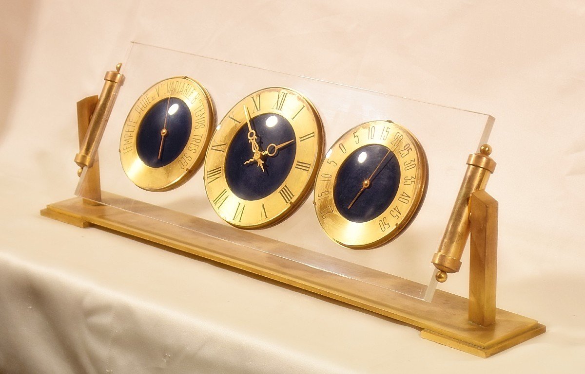 Hour Lavigne Compendium Desk Clock Barometer Thermometer Circa 1960-photo-4