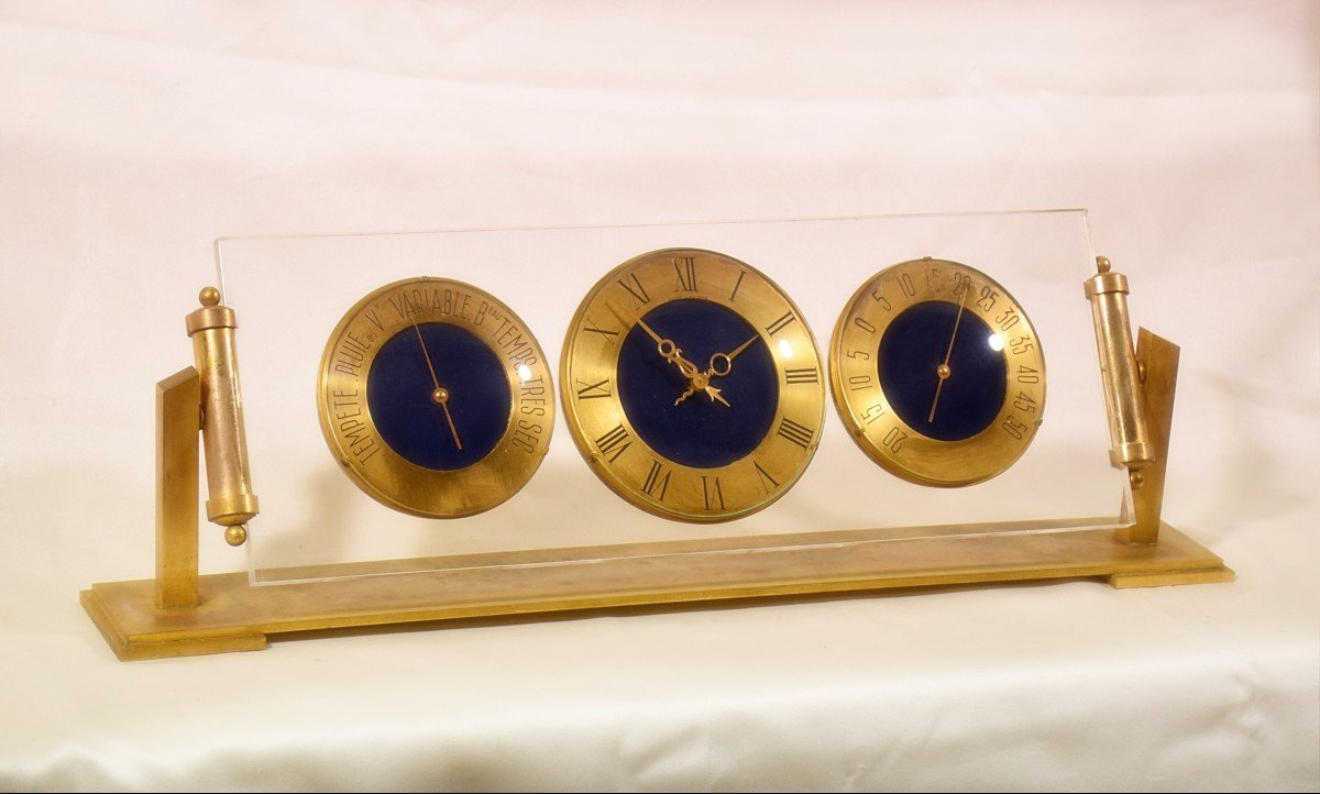 Hour Lavigne Compendium de bureau Pendule Baromètre Thermomètre Circa 1960
