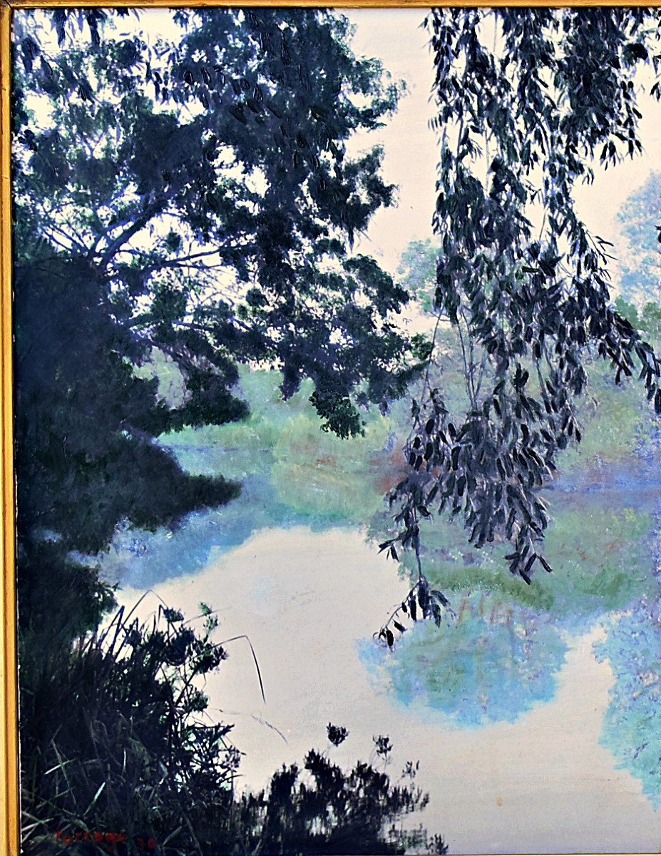 Edge Of The Seine In The Mist Signed Tarrago-photo-1