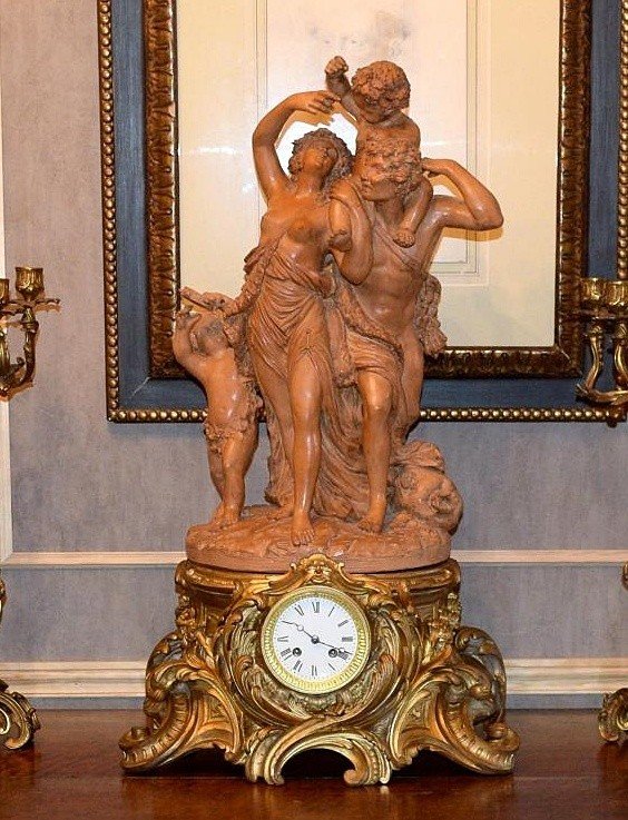 Large Clock Style L.xv Terracotta Clodion Nineteenth-photo-4