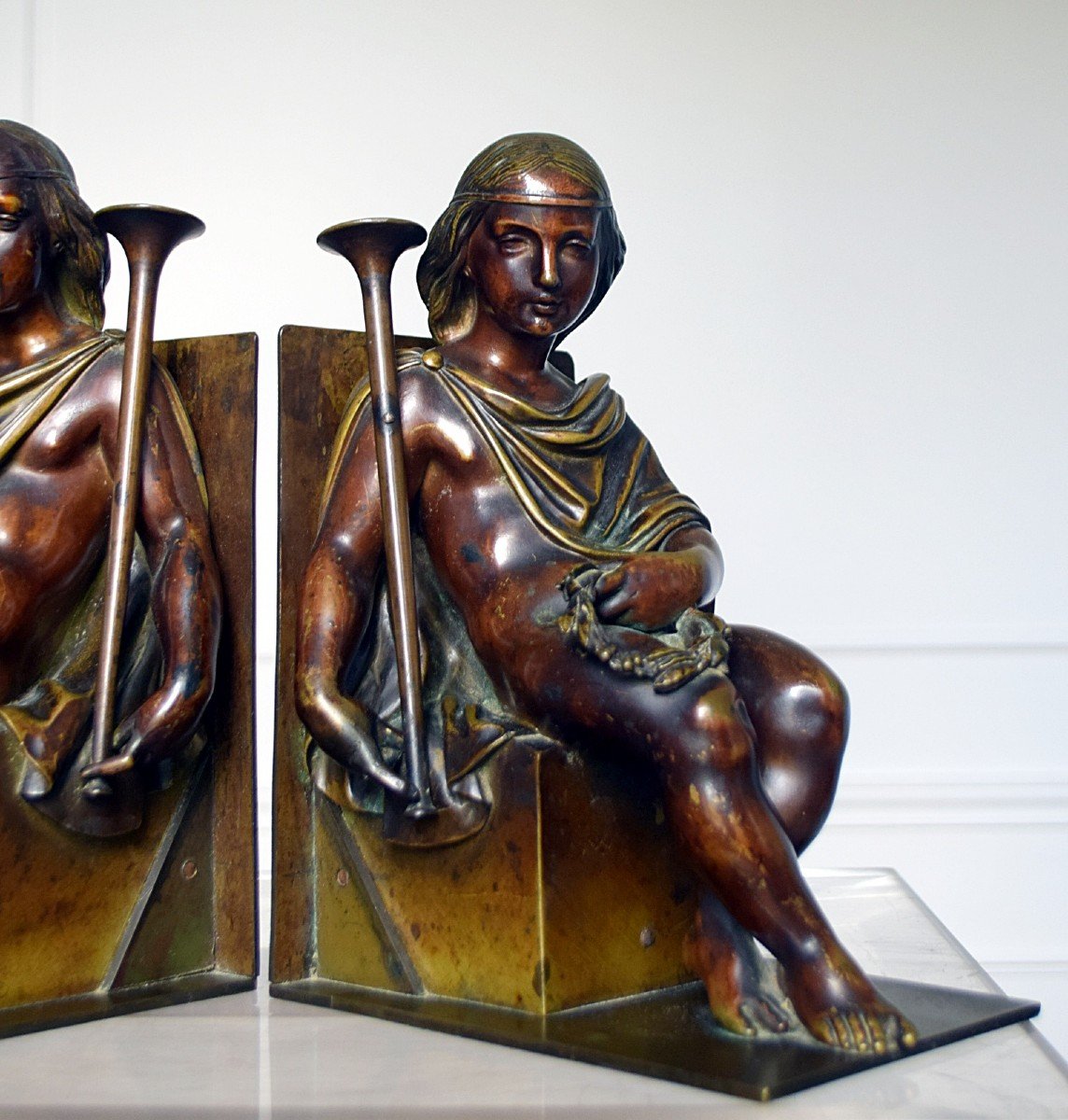 Pair Of Ancient Rome Musicians Bronze Bookends-photo-3