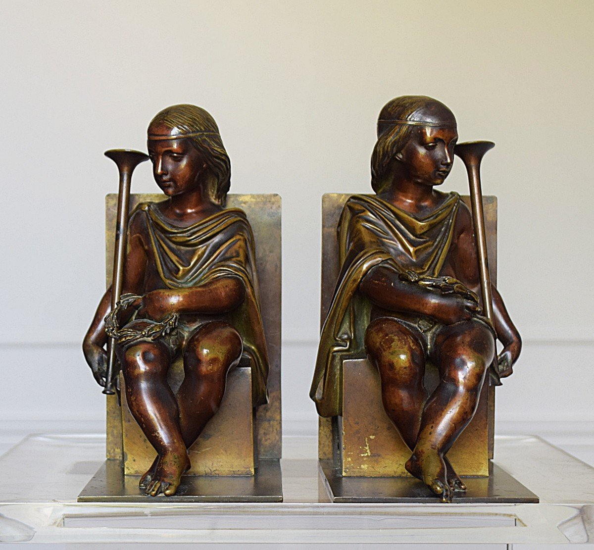 Pair Of Ancient Rome Musicians Bronze Bookends-photo-2