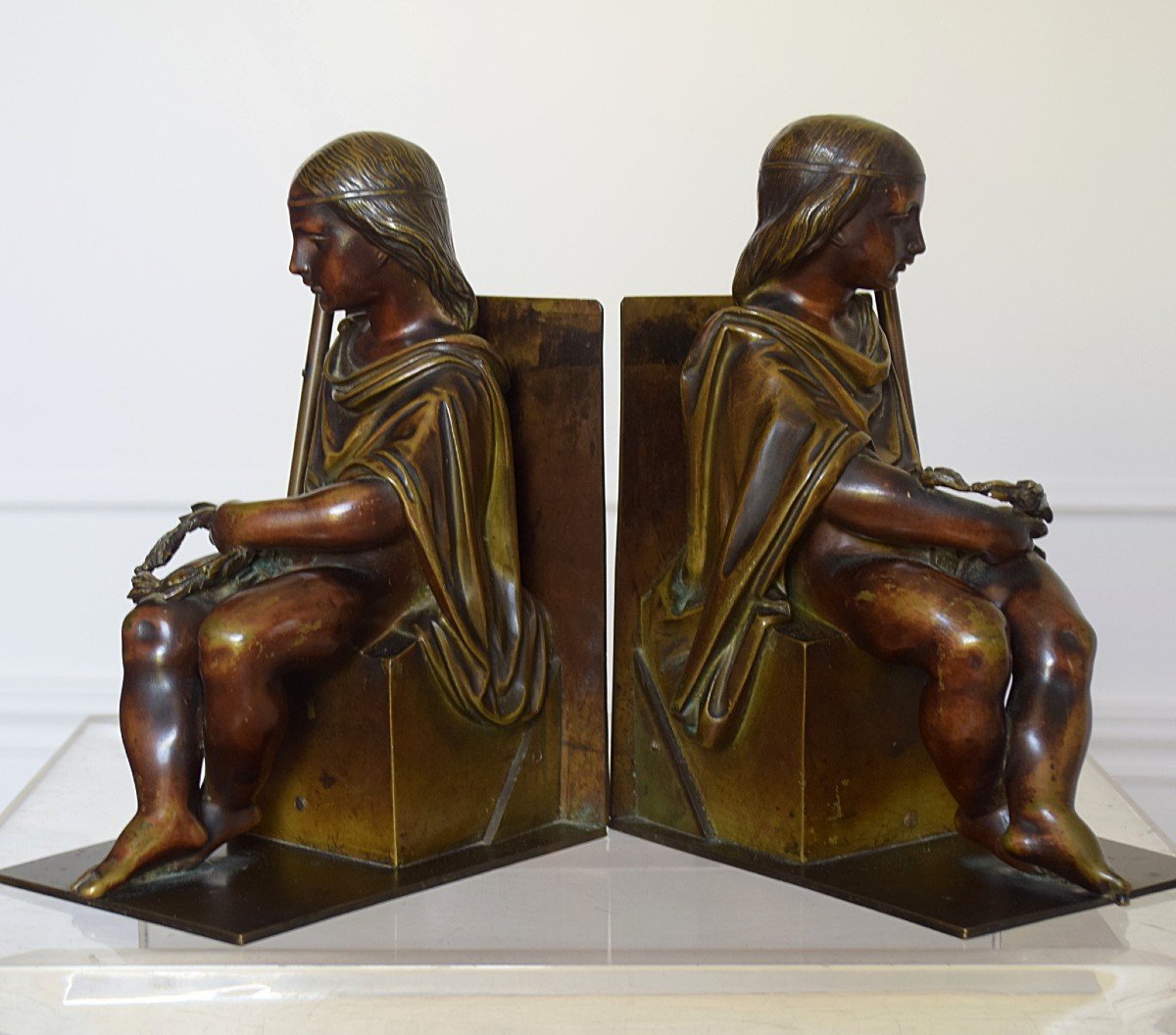 Pair Of Ancient Rome Musicians Bronze Bookends-photo-3