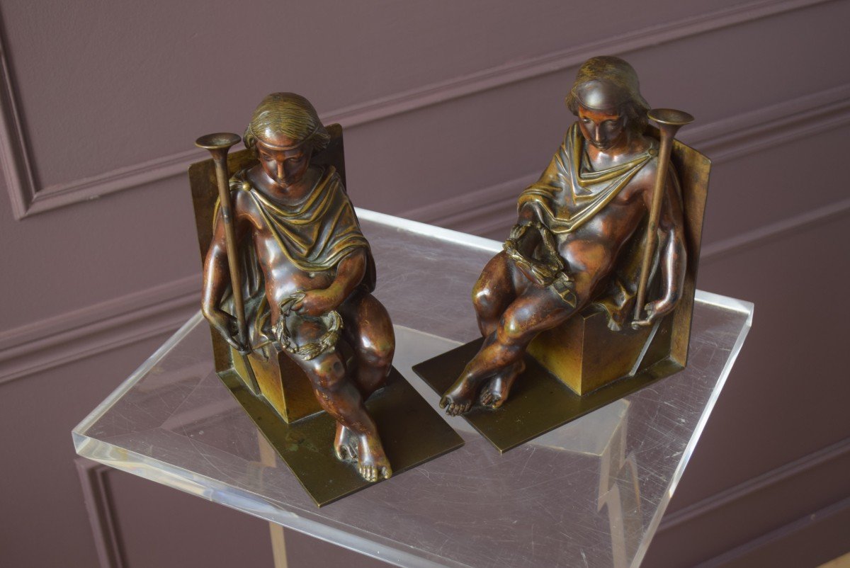 Pair Of Ancient Rome Musicians Bronze Bookends-photo-4